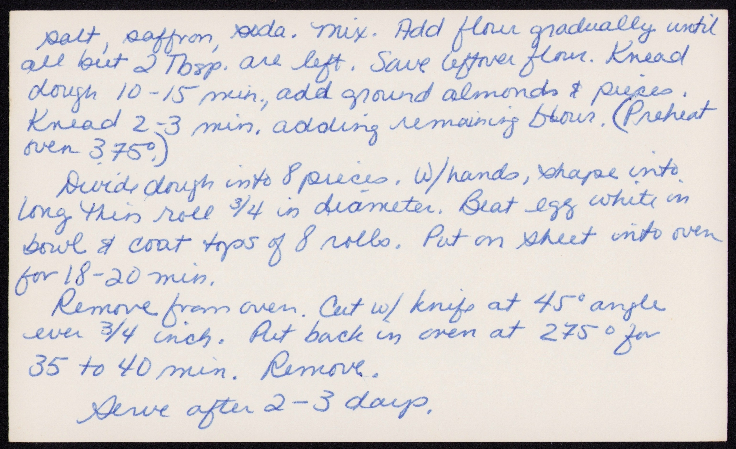 Biscotti di Prato (Almond Cookies) — back of the card