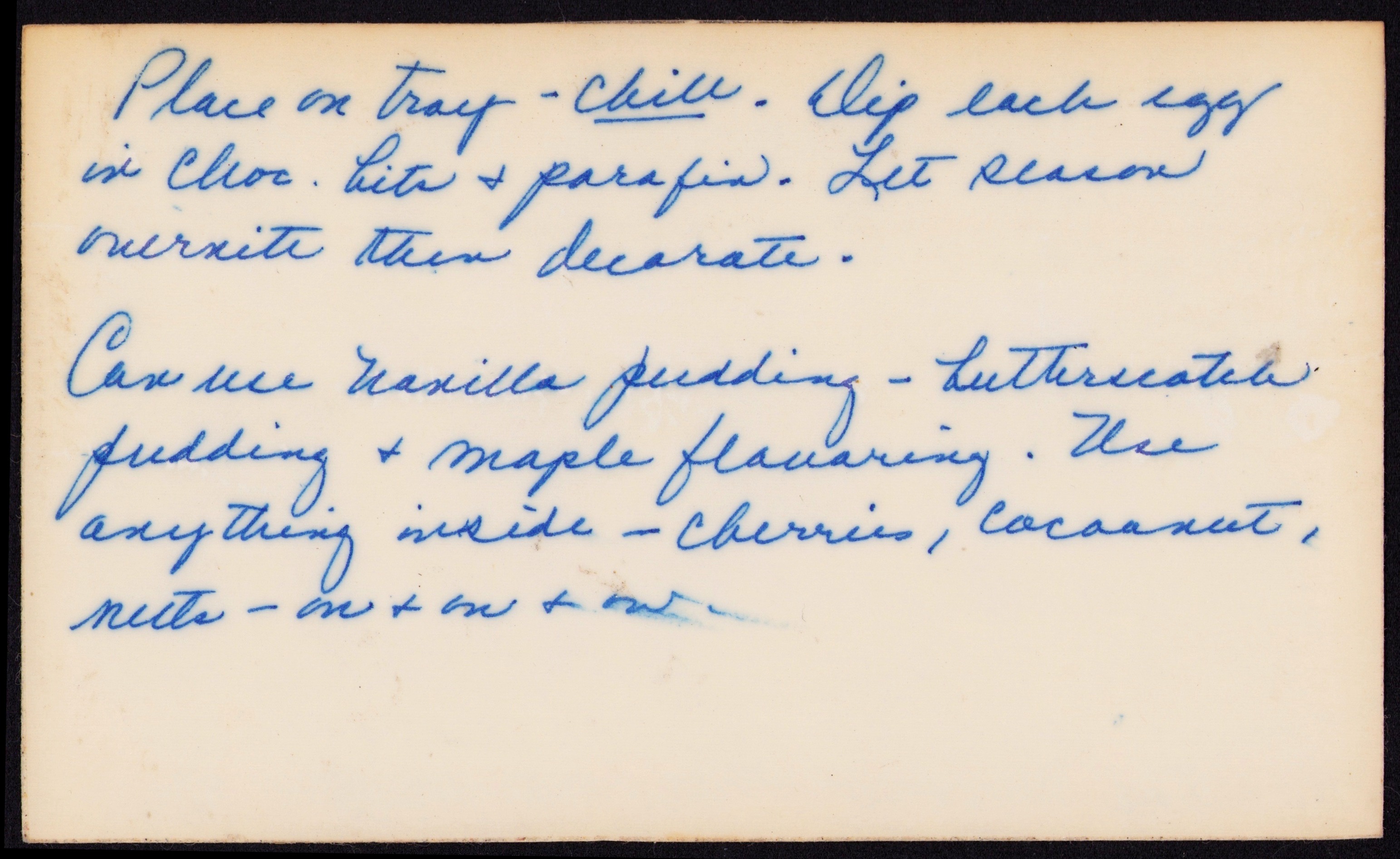 Choc. Easter Eggs — back of the card