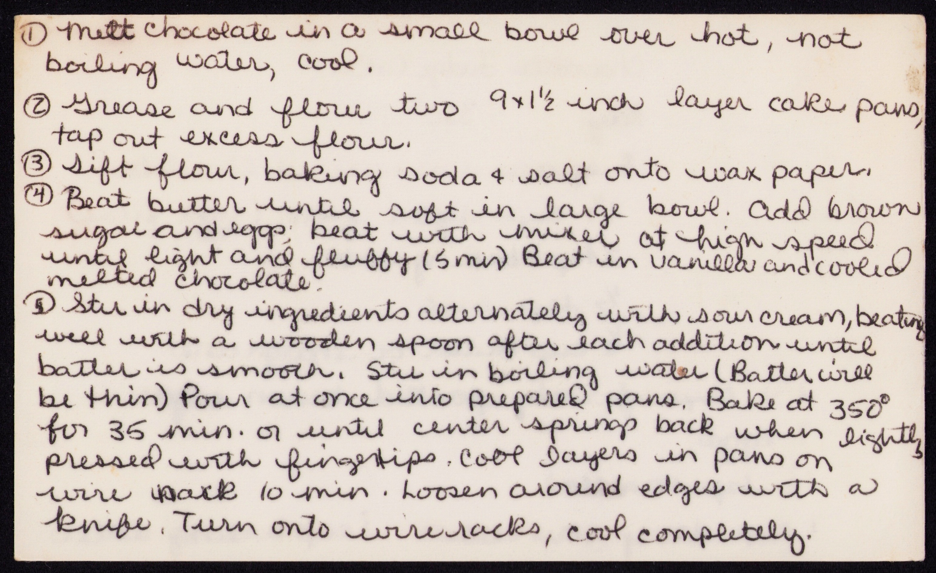 Chocolate Fudge Cake — back of the card