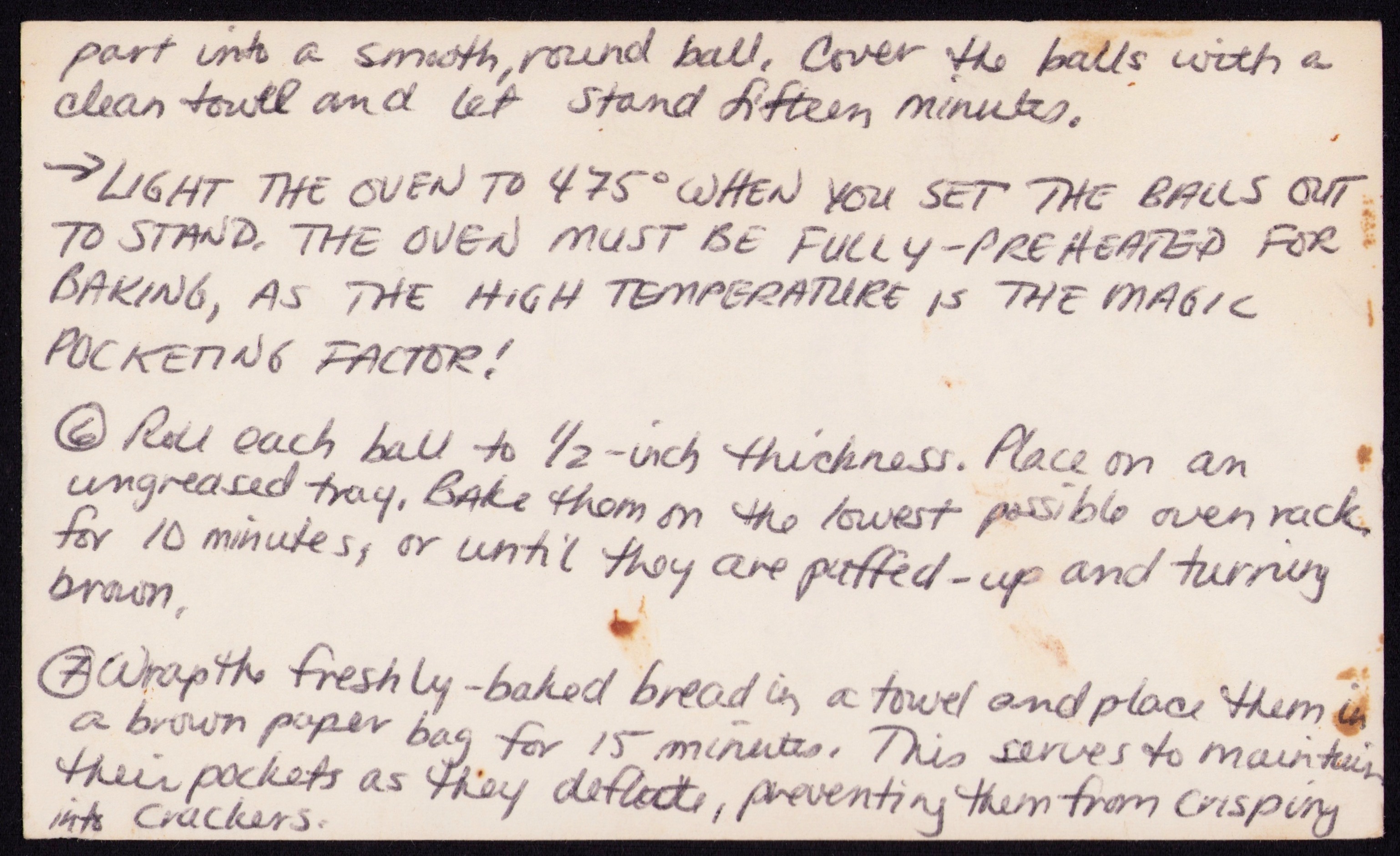 Arabic Pocket Bread — back of the card