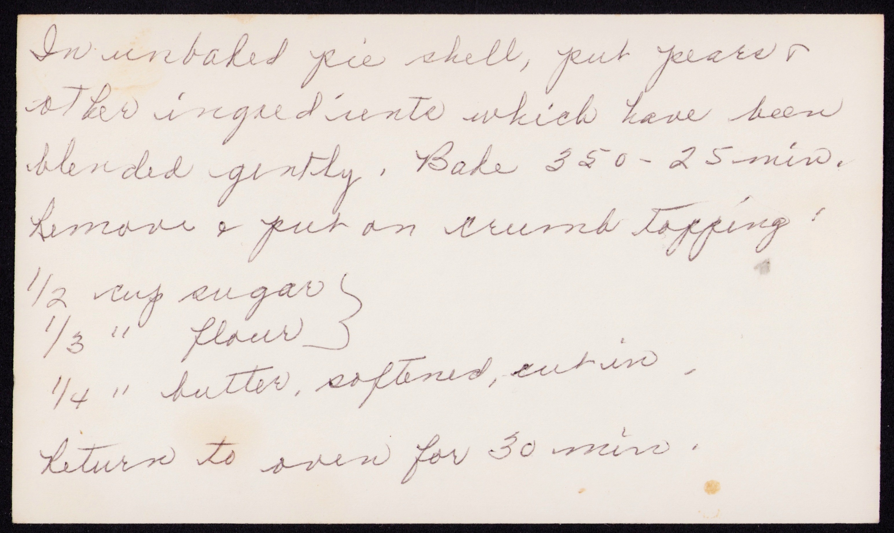 Sour Cream Pear Pie — back of the card