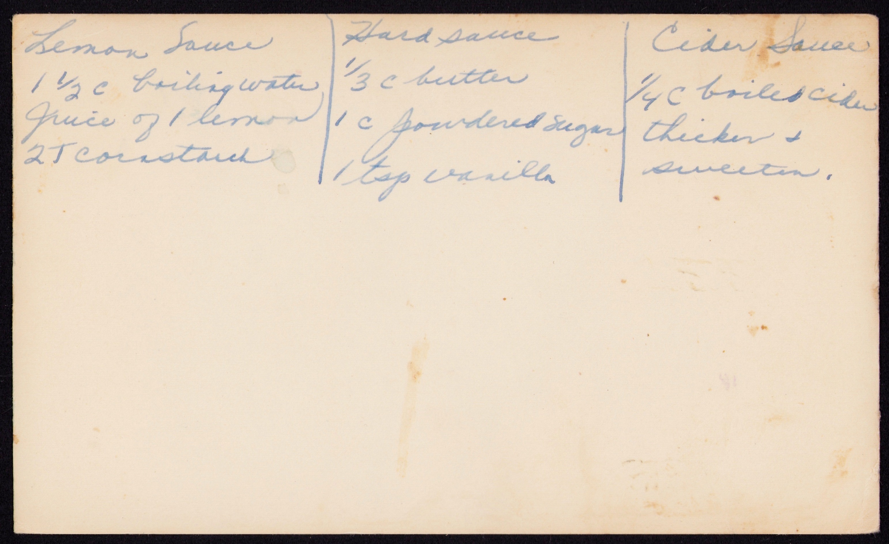 Suet Pudding — back of the card