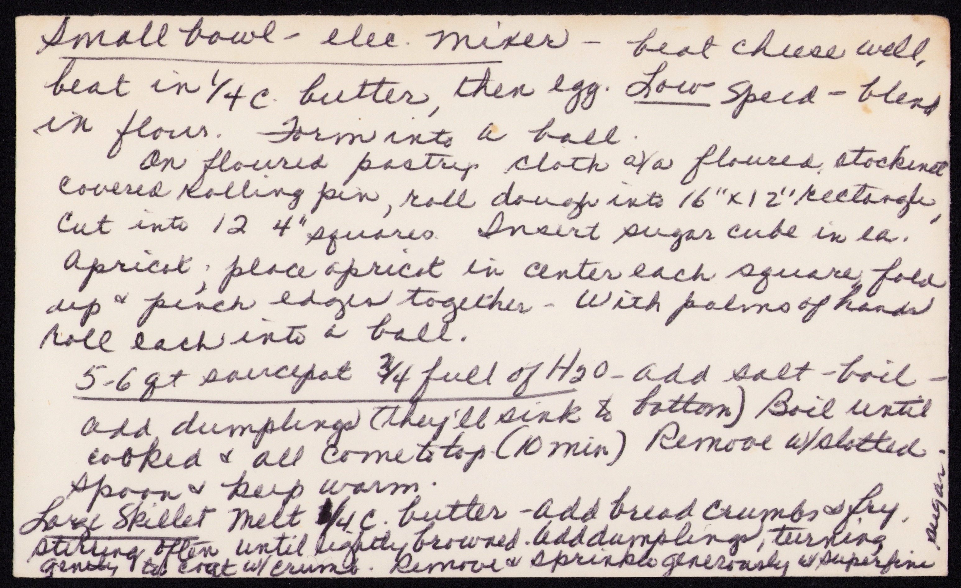 Viennese Apricot Dumplings — back of the card