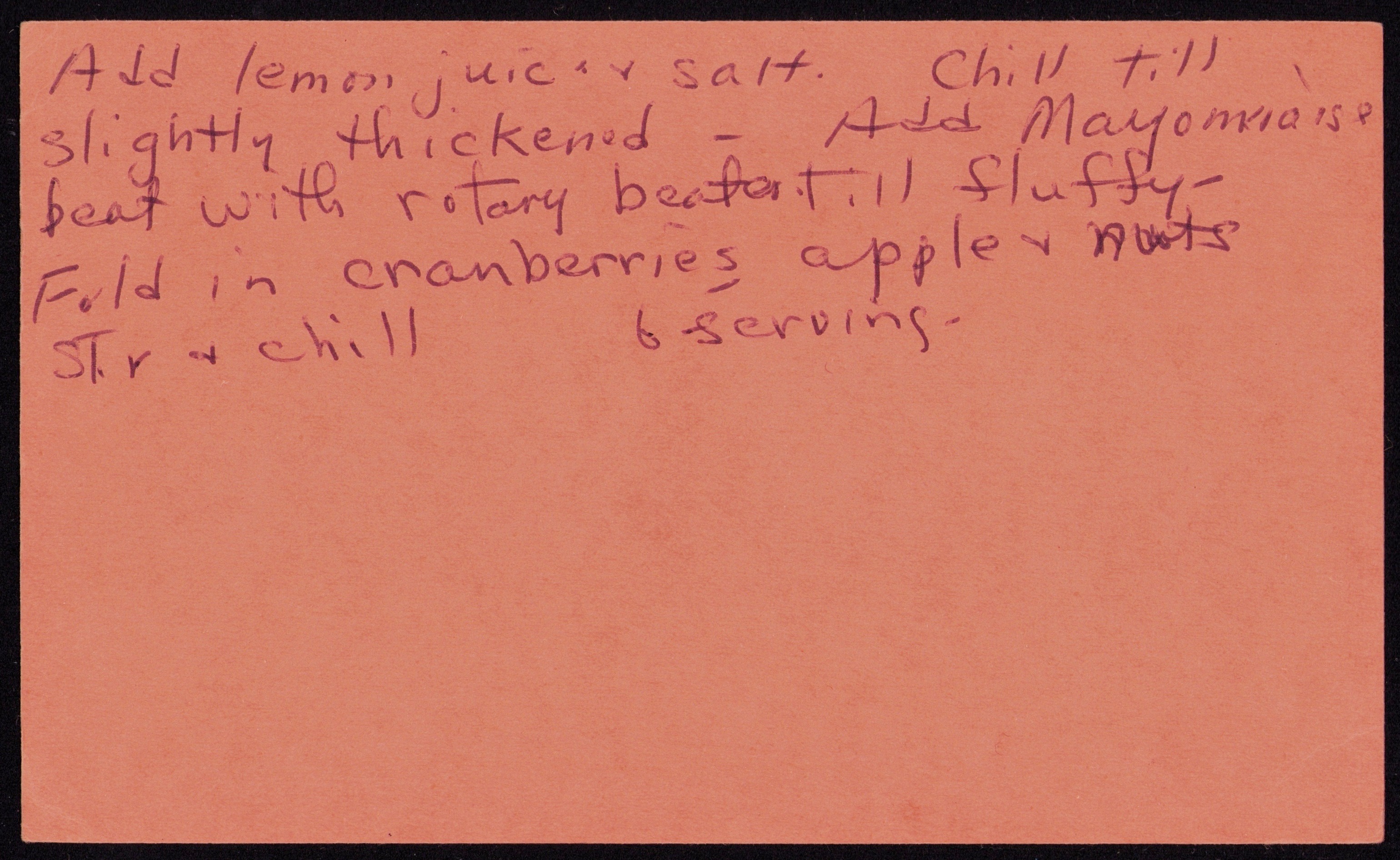 Cranberry Salad — back of the card