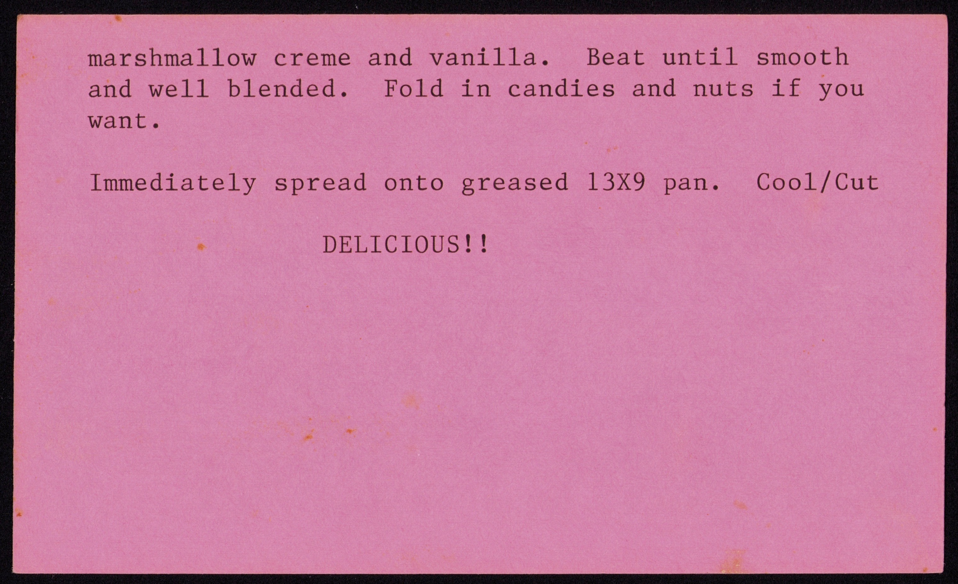 Festive Fudge — back of the card