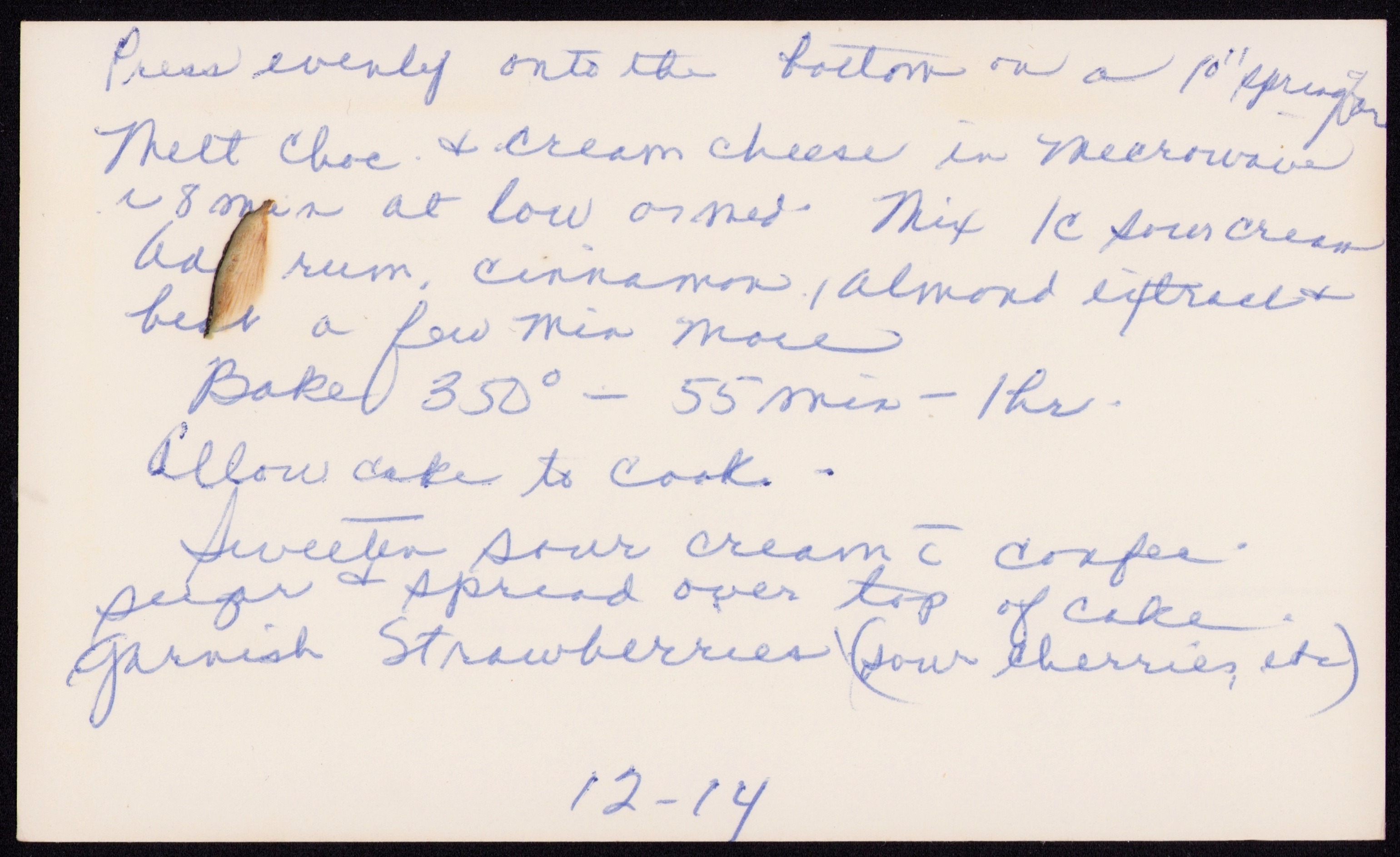 Chocolate Cheesecake — back of the card