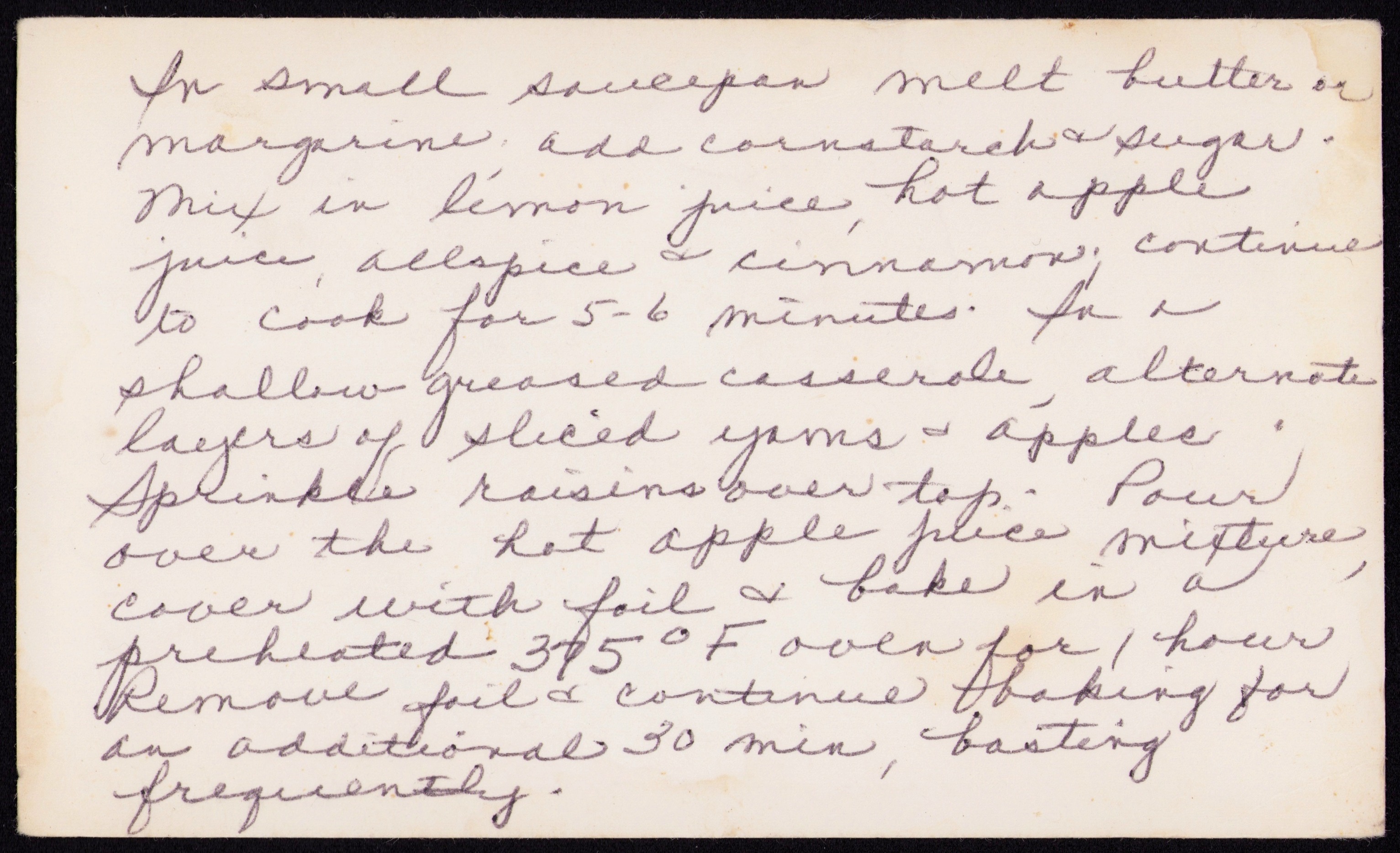Yam & Apple Casserole — back of the card