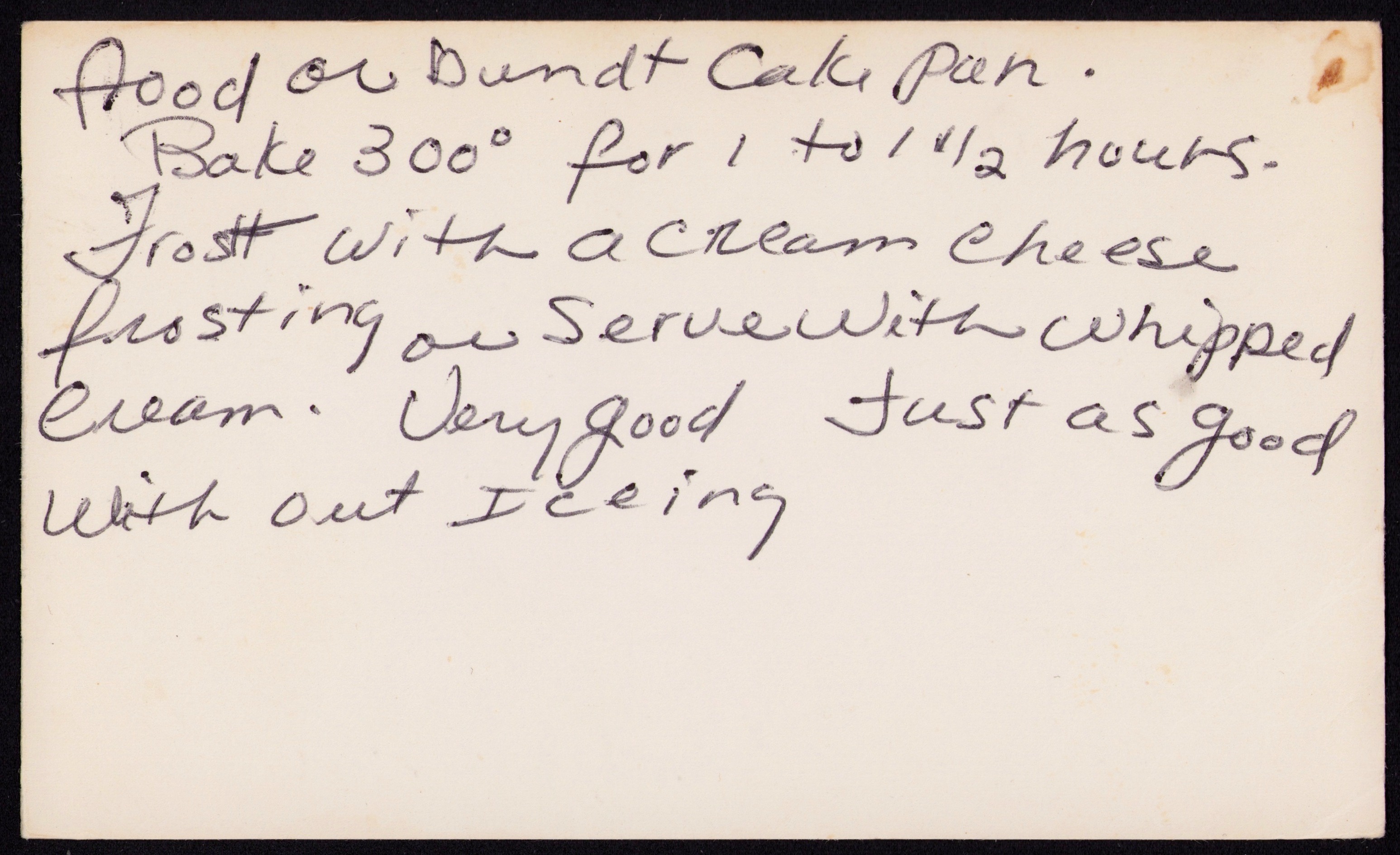 Zucchini Cake — back of the card