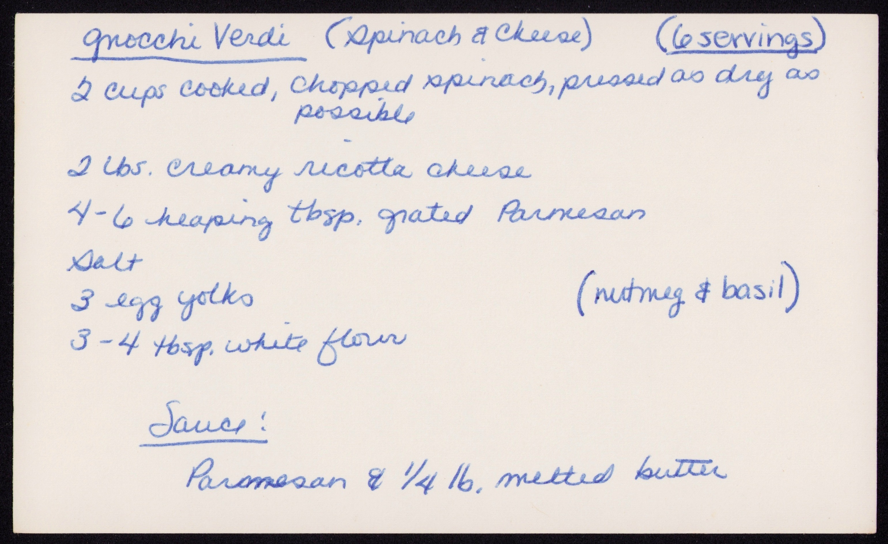 Gnocchi di Patate — back of the card