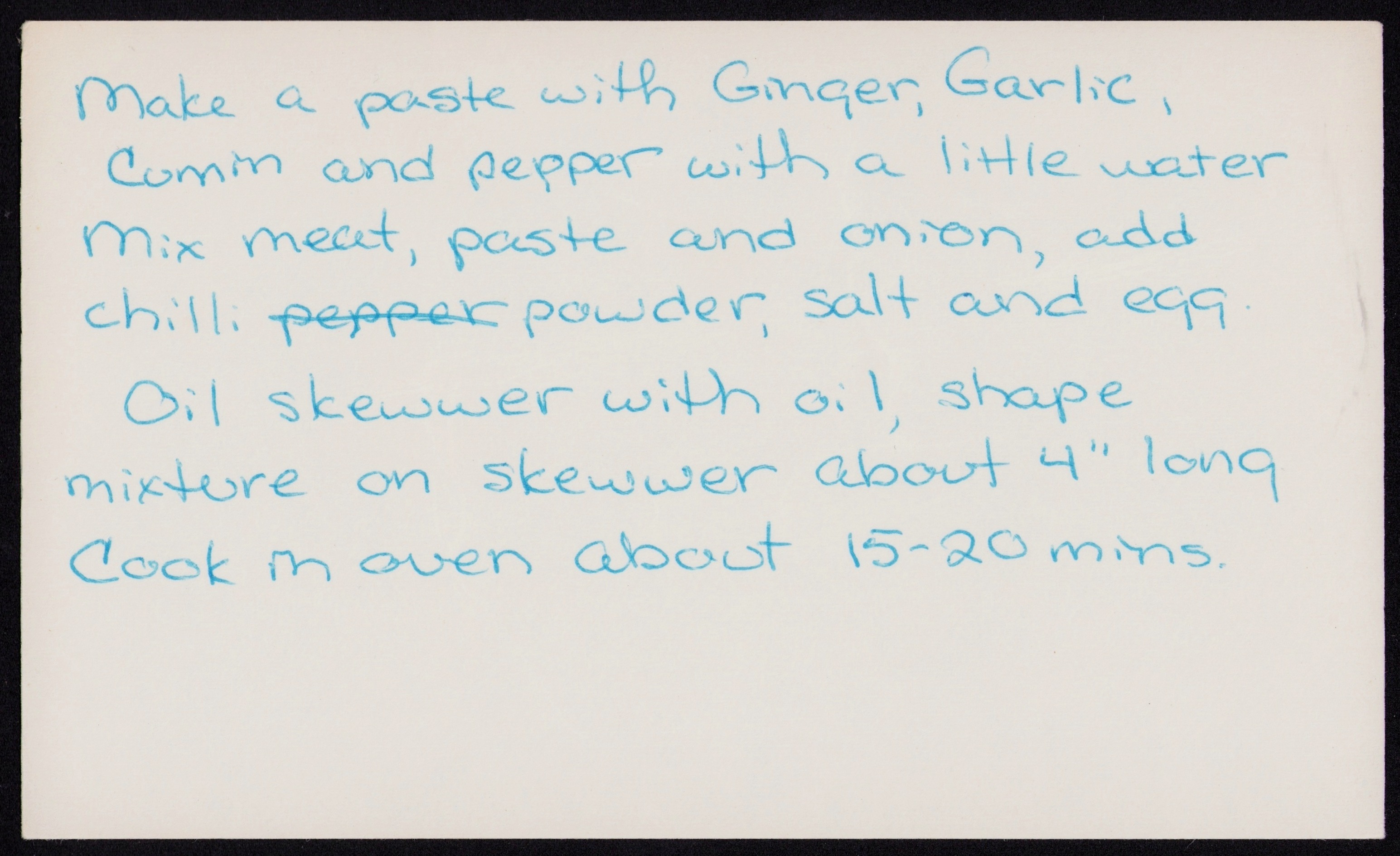 Sheek Kebabs — back of the card