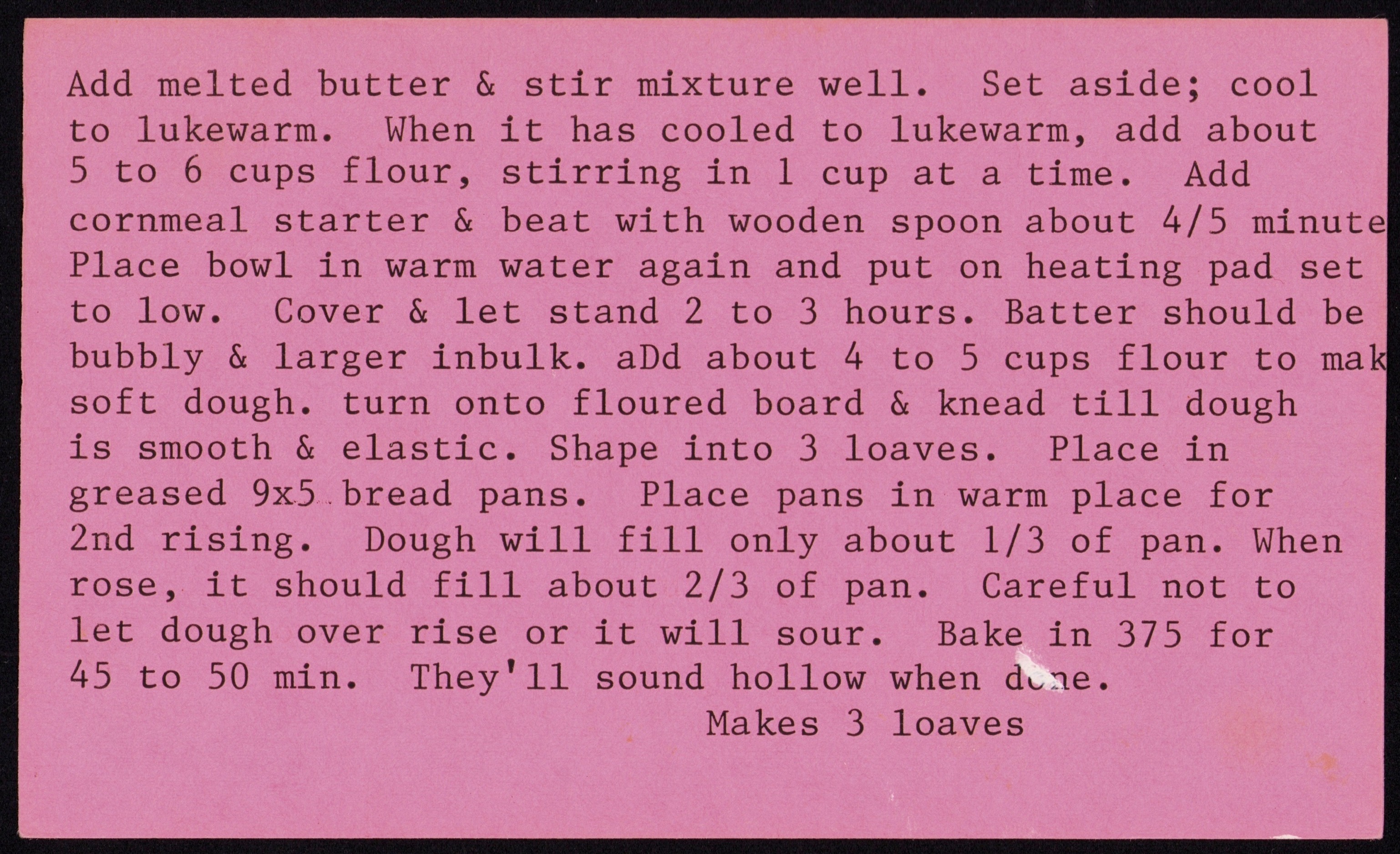 Salt Rising Bread — back of the card