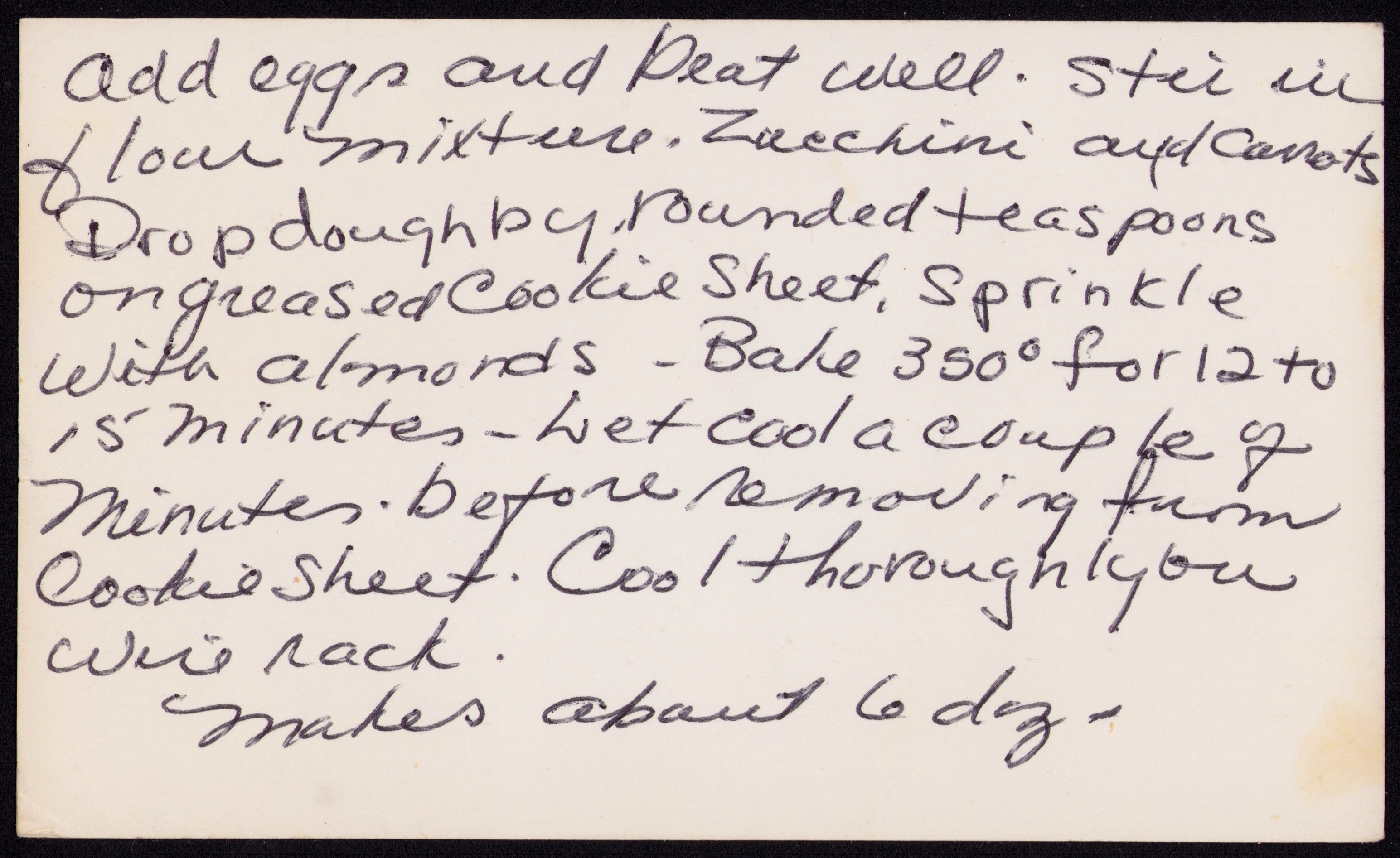 Zucchini/Carrot Spice Cookies — back of the card