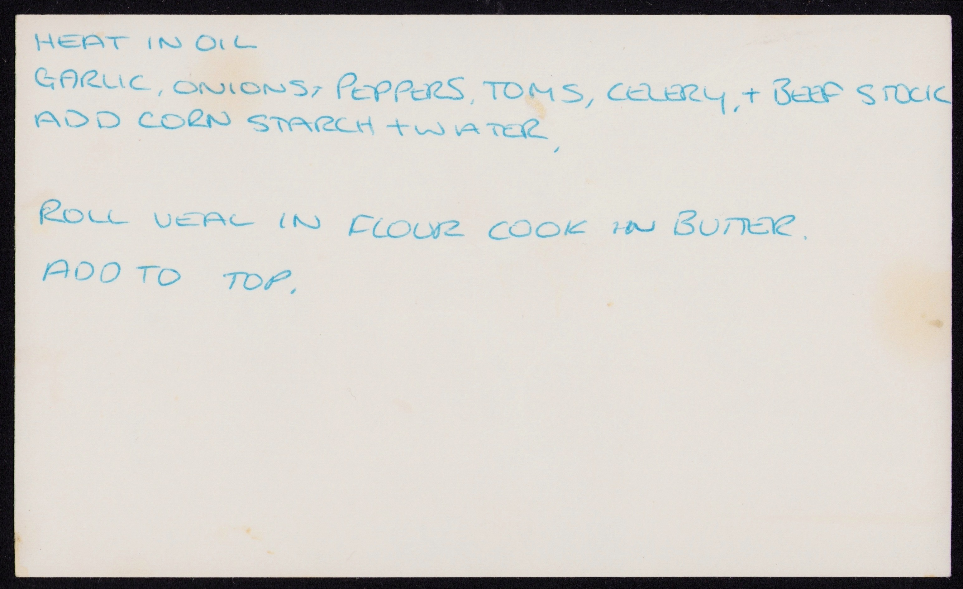 Veal — back of the card