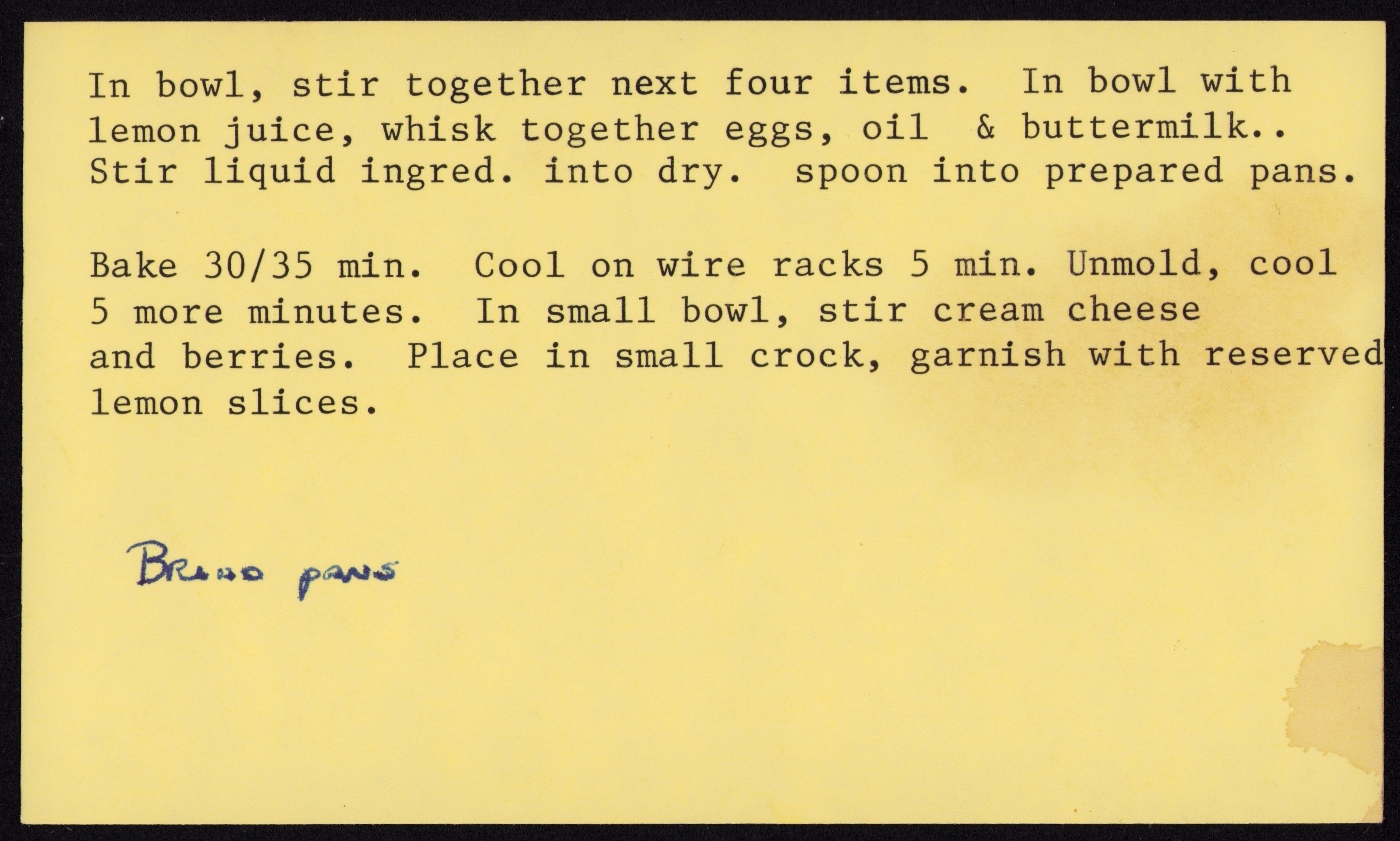 Lemon Tea Loaves — back of the card