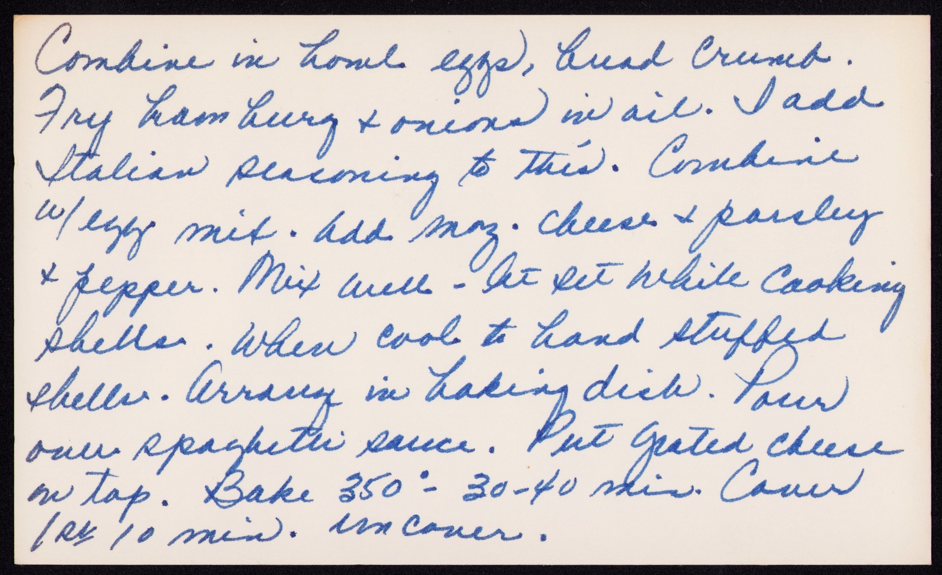 Stuffed Shells — back of the card