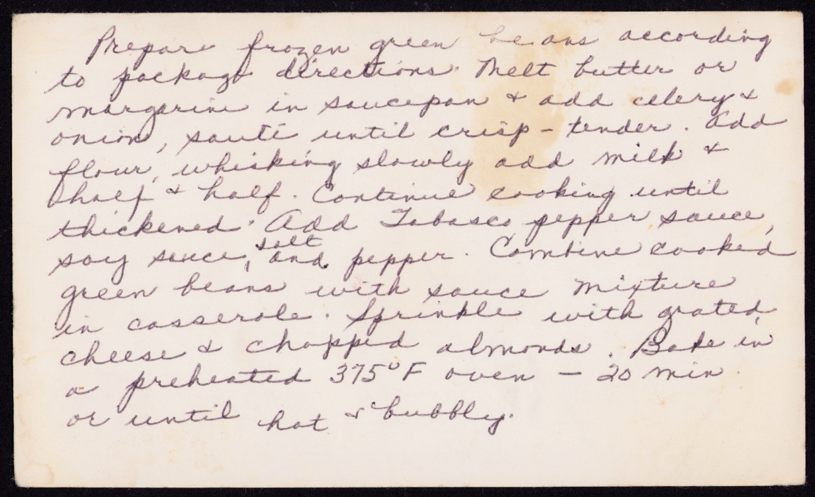 Green Bean Casserole — back of the card