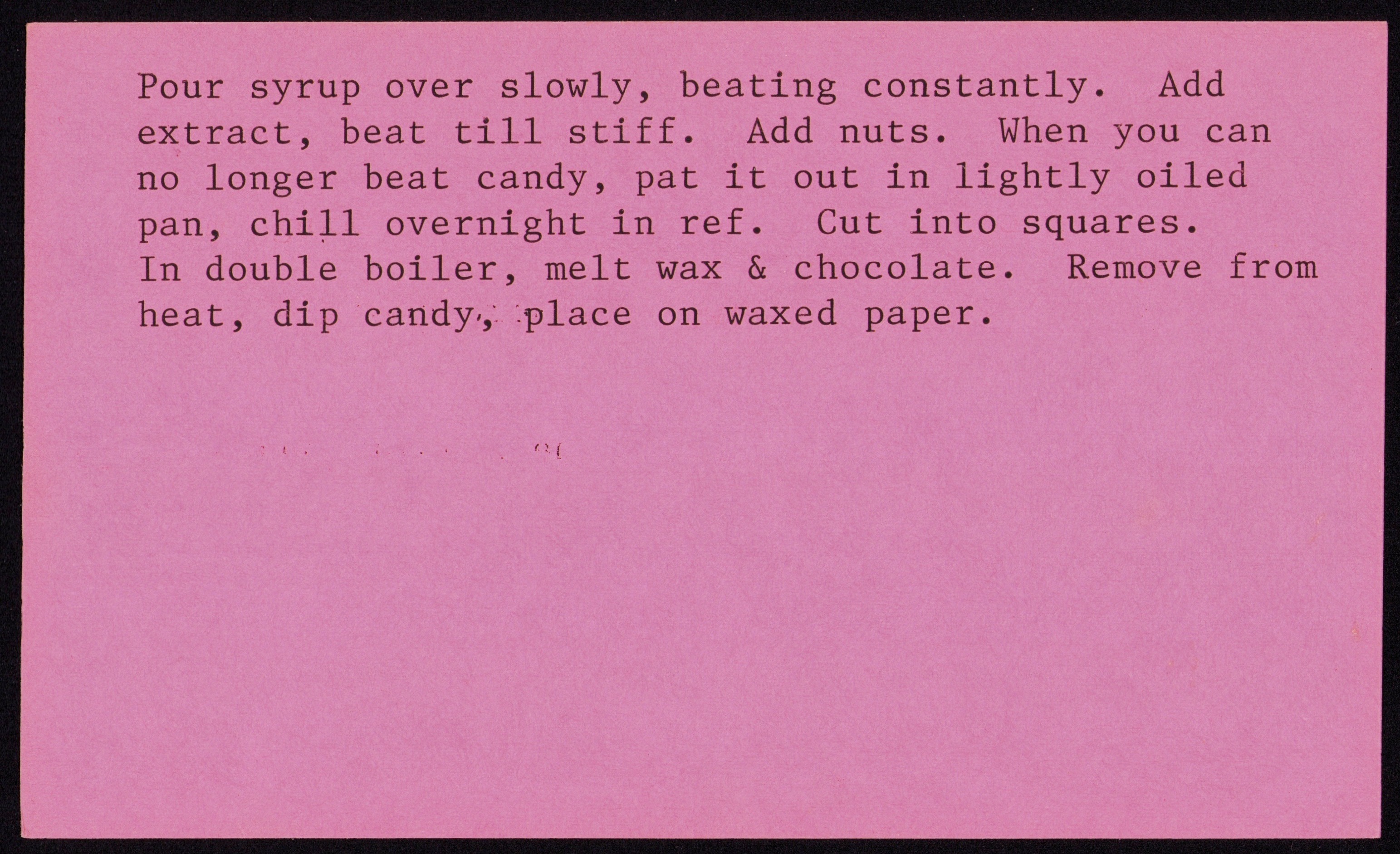 Chocolate Maple Cremes — back of the card
