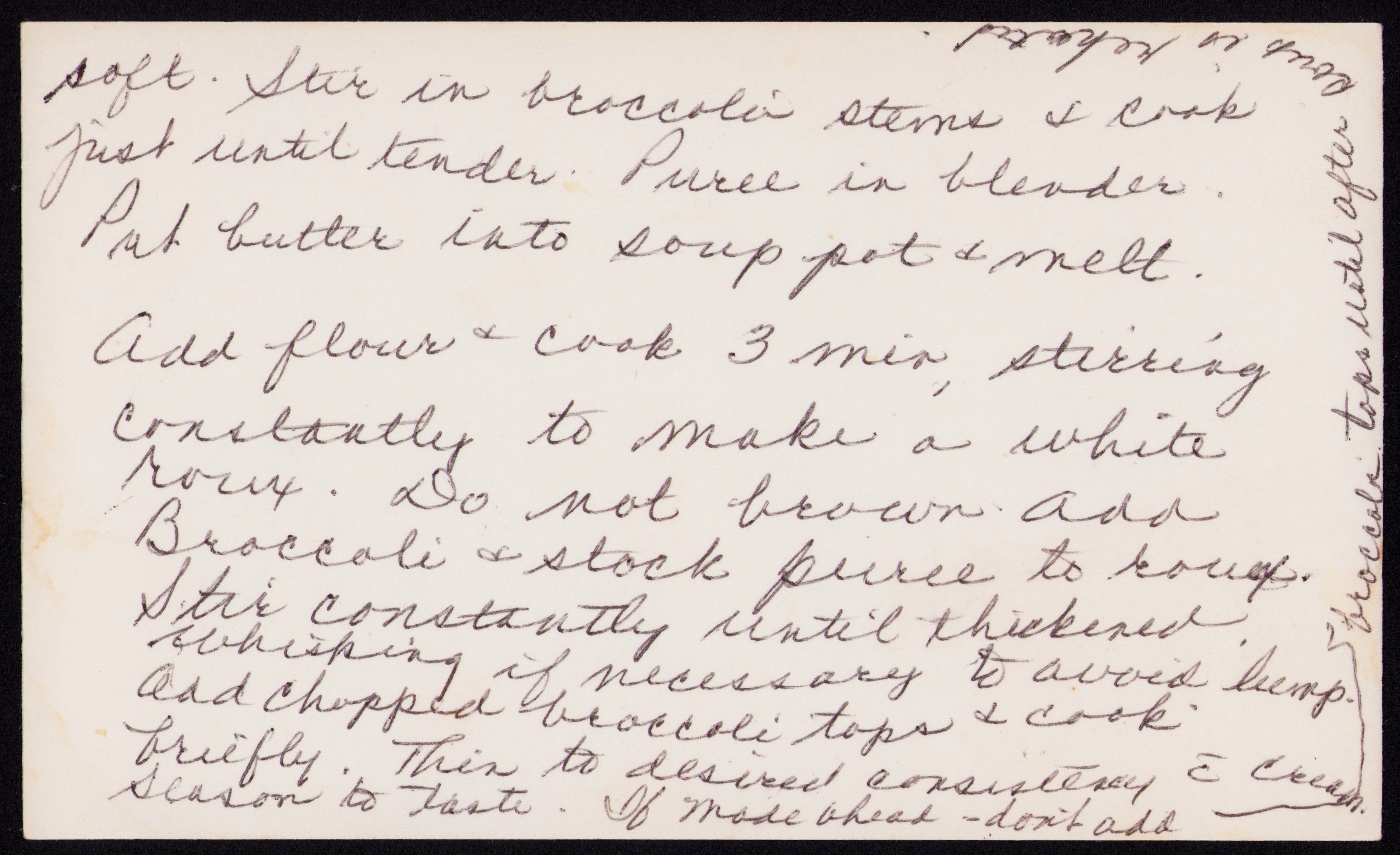 Cream of Broccoli Soup — back of the card