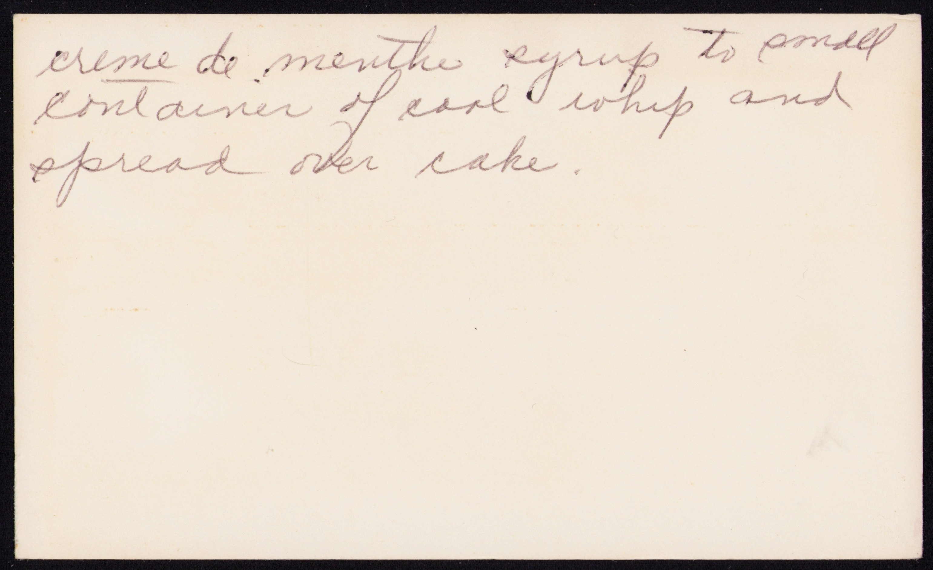 Creme de Menthe Cake — back of the card