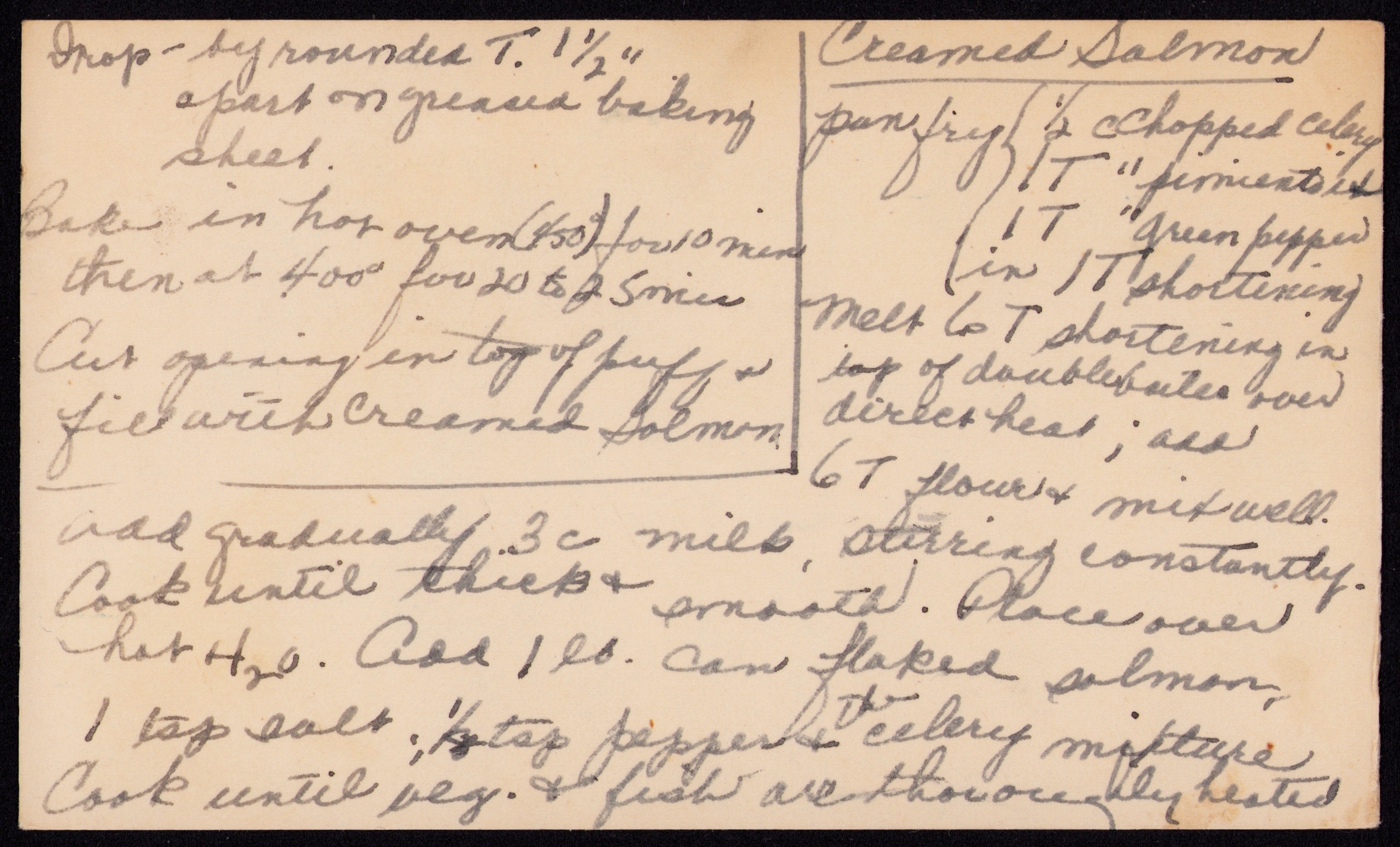 Salmon Puffs — back of the card