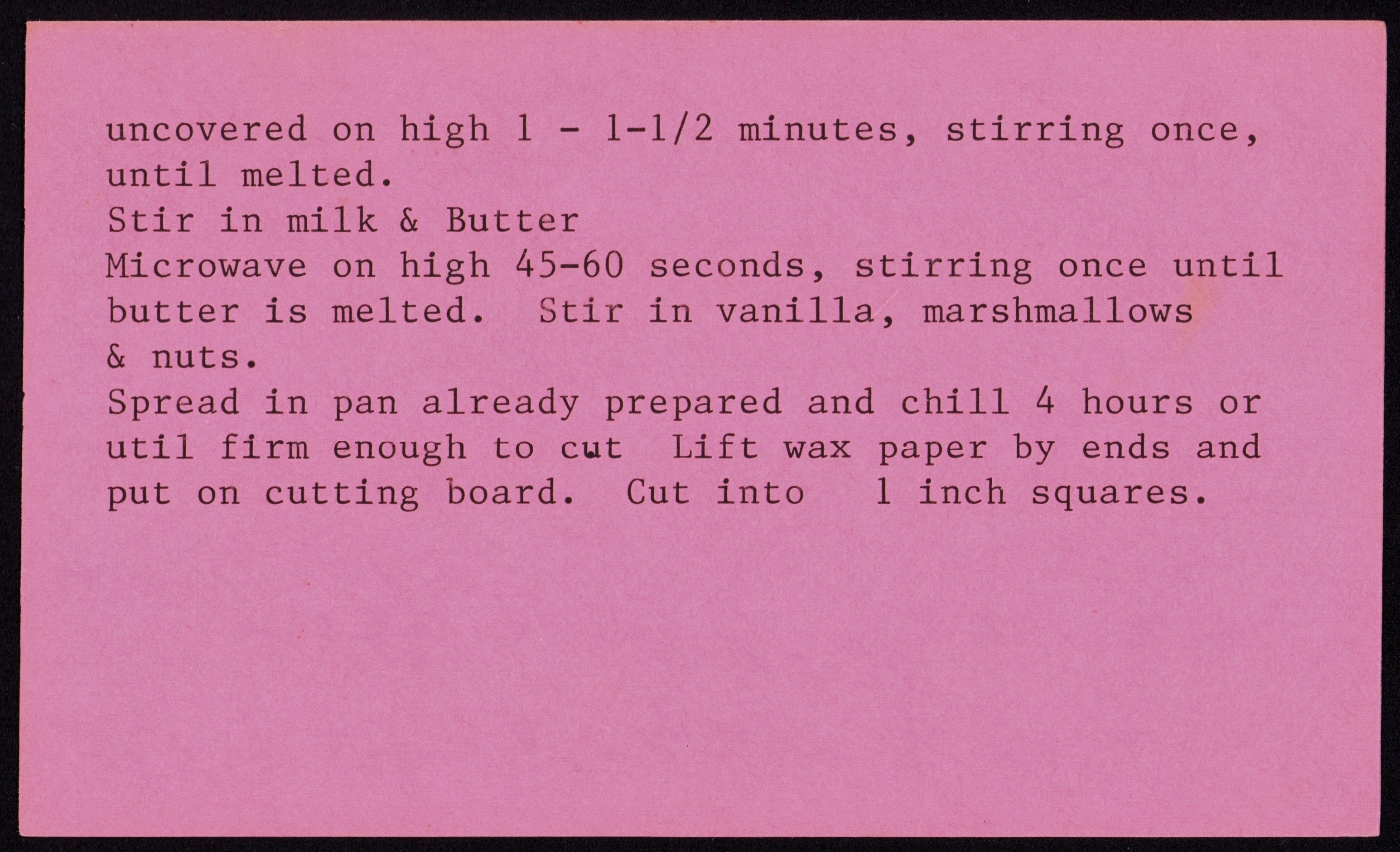 Rocky Road Microwave Fudge — back of the card