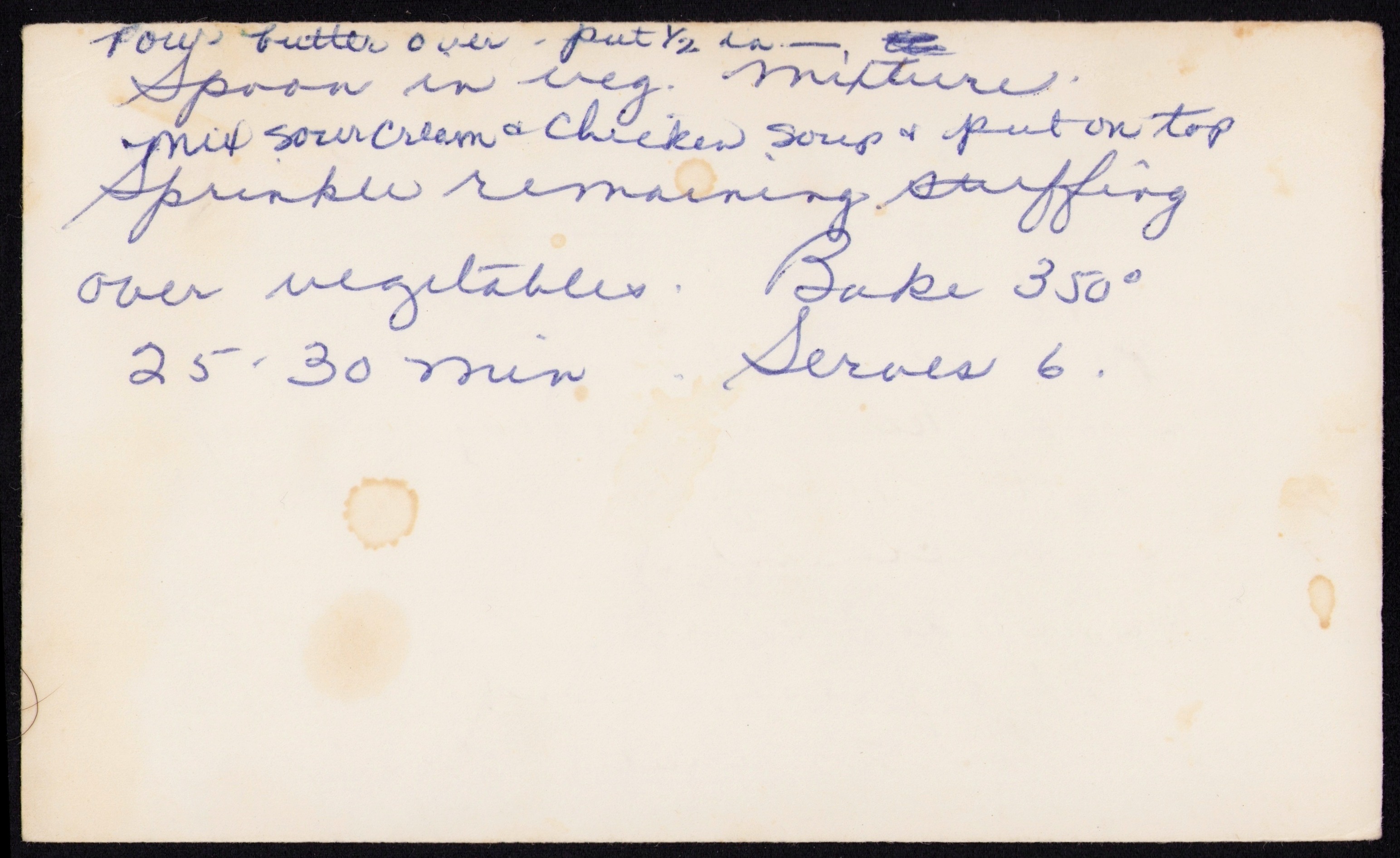 Summer Squash Casserole — back of the card