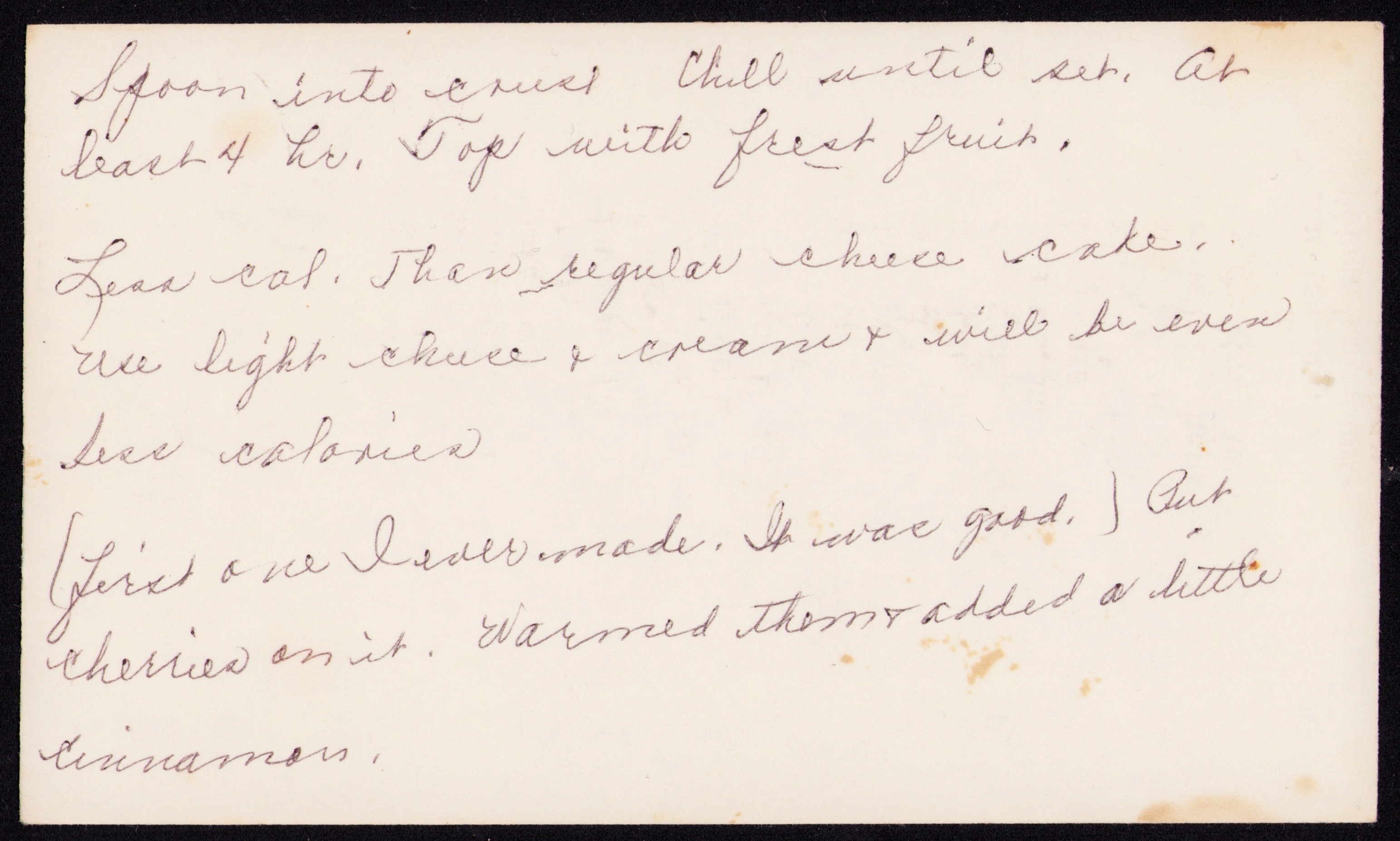 8 Minute Cheese Cake (Very Good) — back of the card