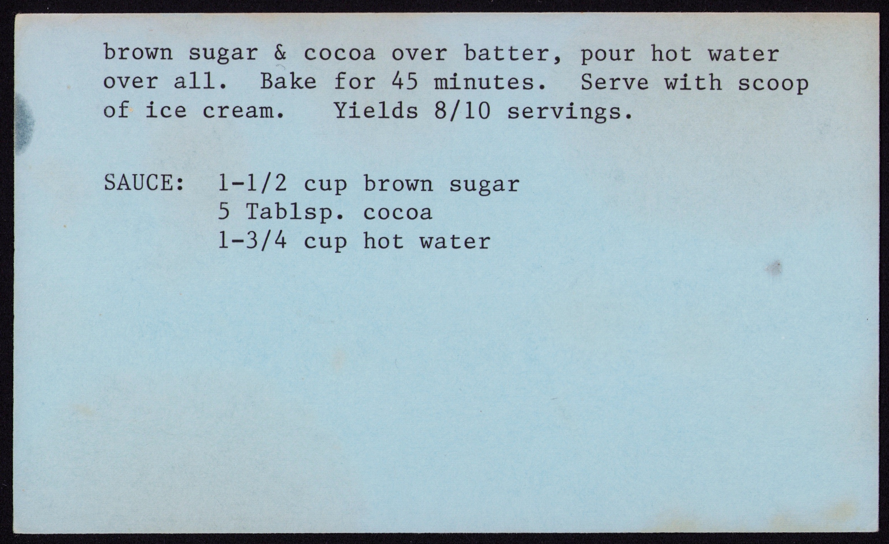 Pudding Cake — back of the card