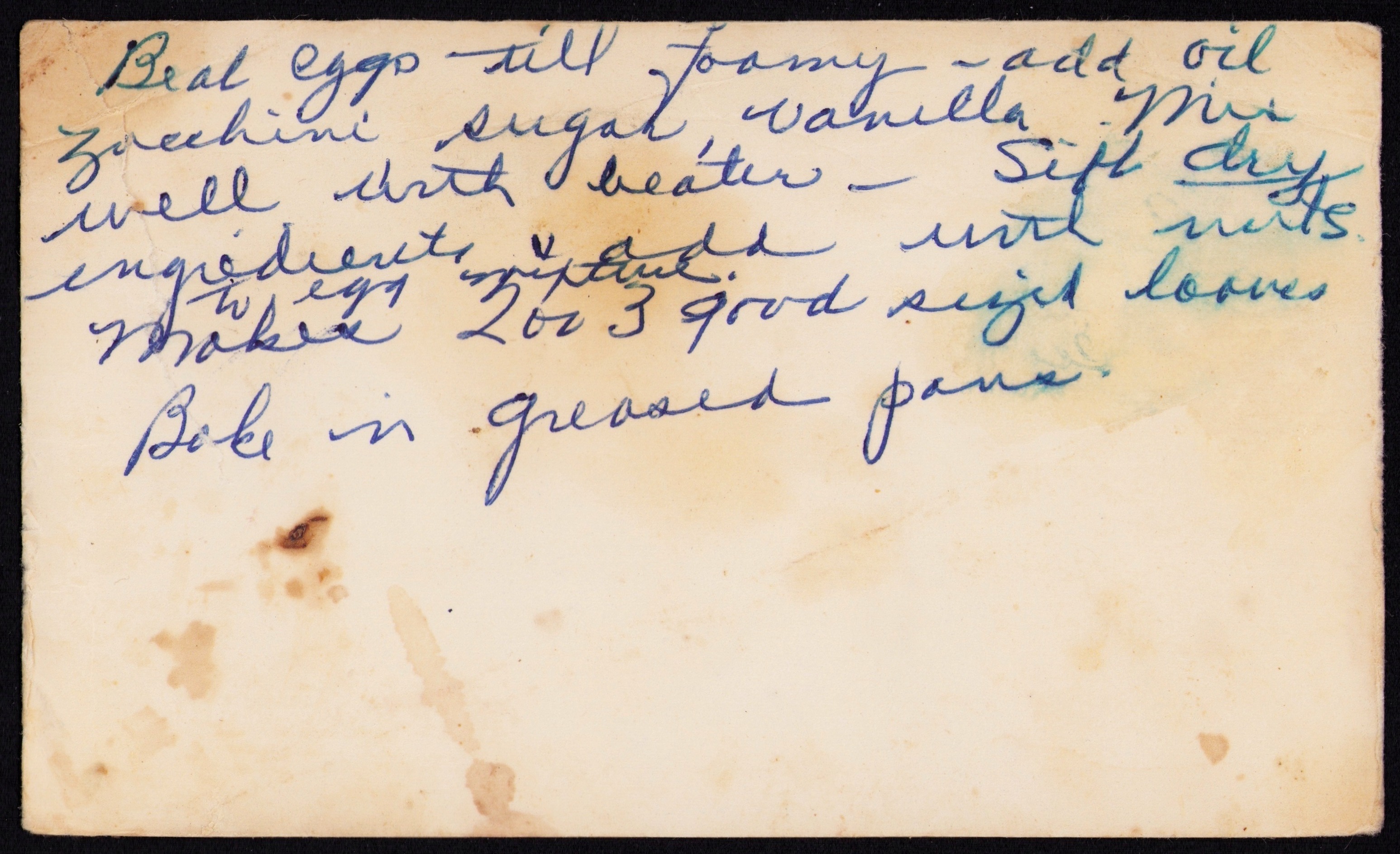 Zucchini Bread — back of the card