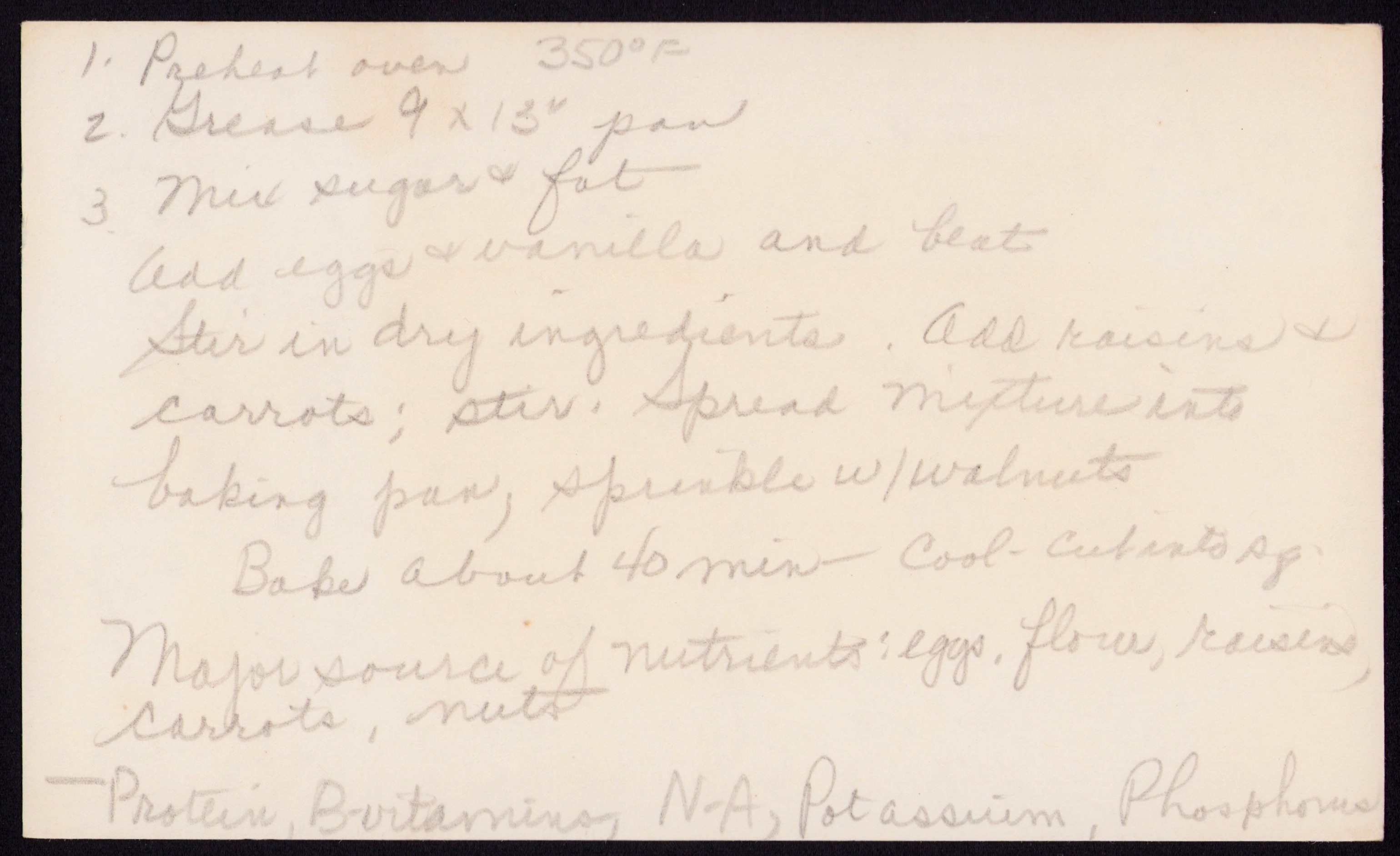 Carrot-Raisin Brownies — back of the card