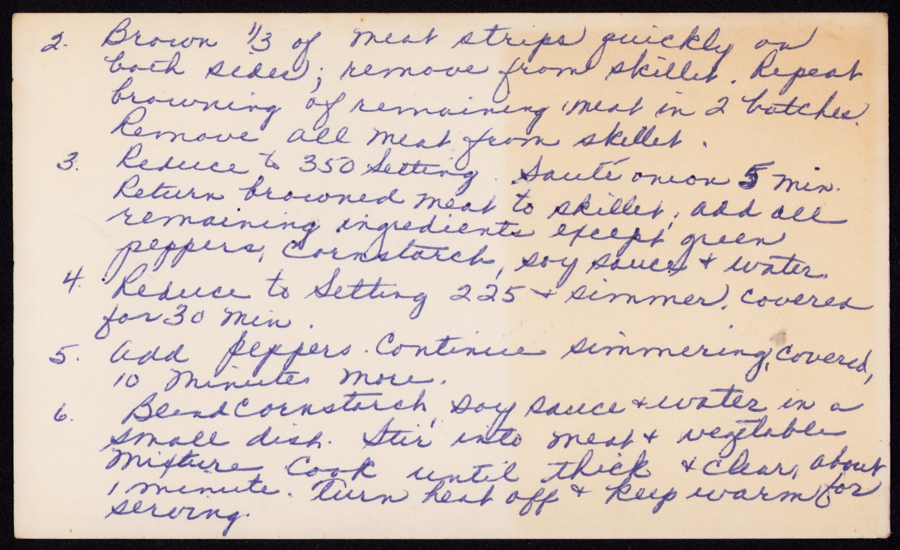 Pepper Steak — back of the card